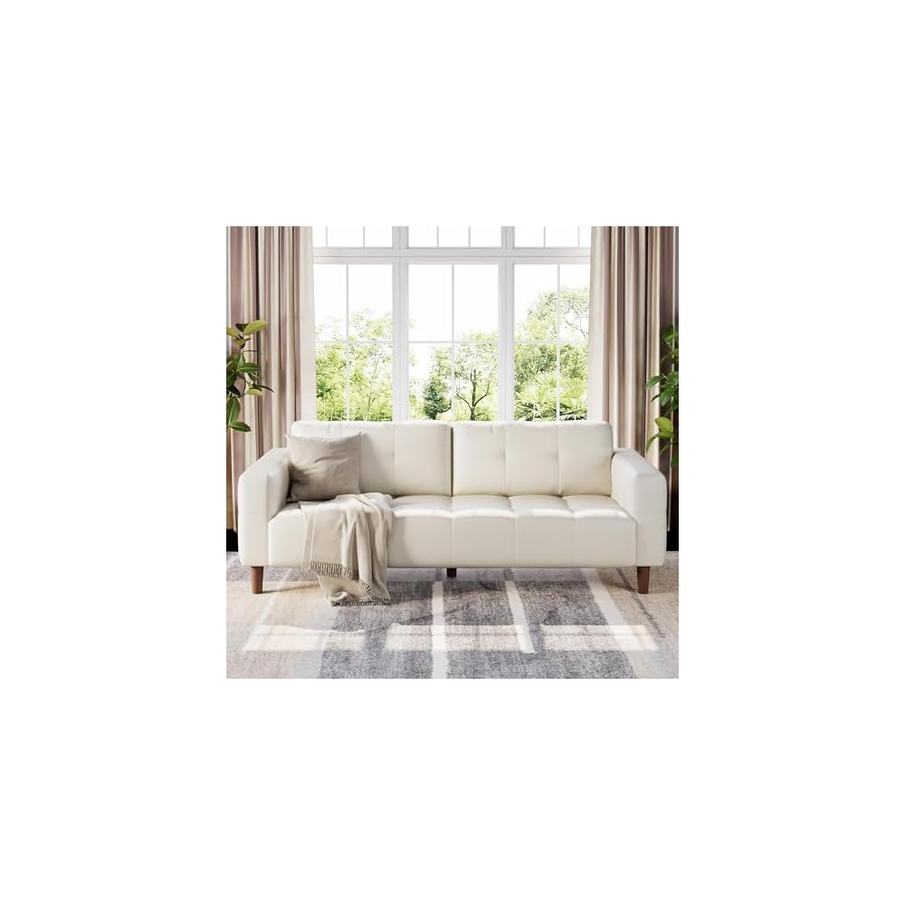 Takywep 3-Seater Sofa Couch, 83" Wide Faux Leather Sofa Couch with Spring Cushion, Modern Sofa with Deep Seats and 2 Removable Back Cushions, for Living Room, Bedroom, Apartment, Office