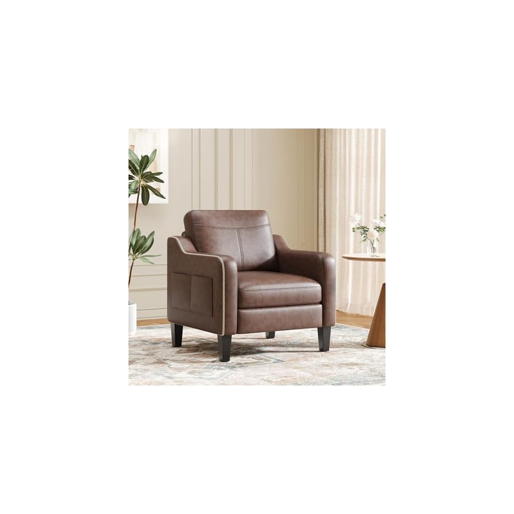 MALOL PU Leather Accent Chair Set of 2 with Solid Wood Frame, Grey