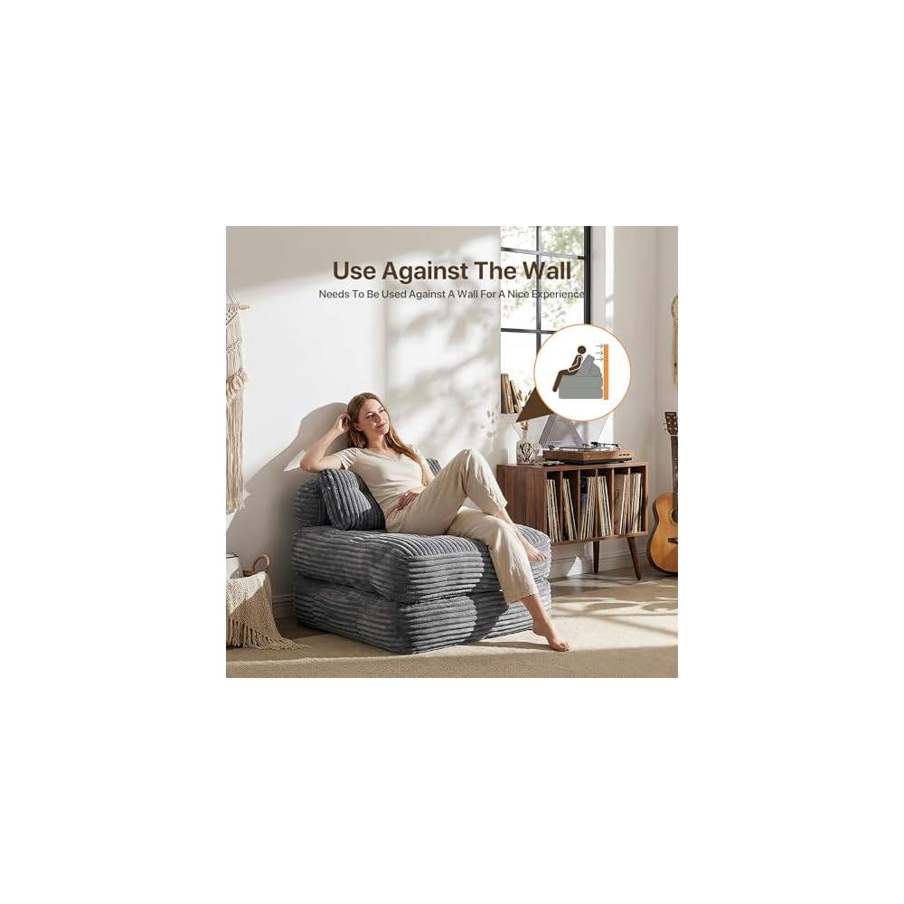 Boneless Chair Folding Sofa Bed, Sleeper Chair, Dark Grey, Single