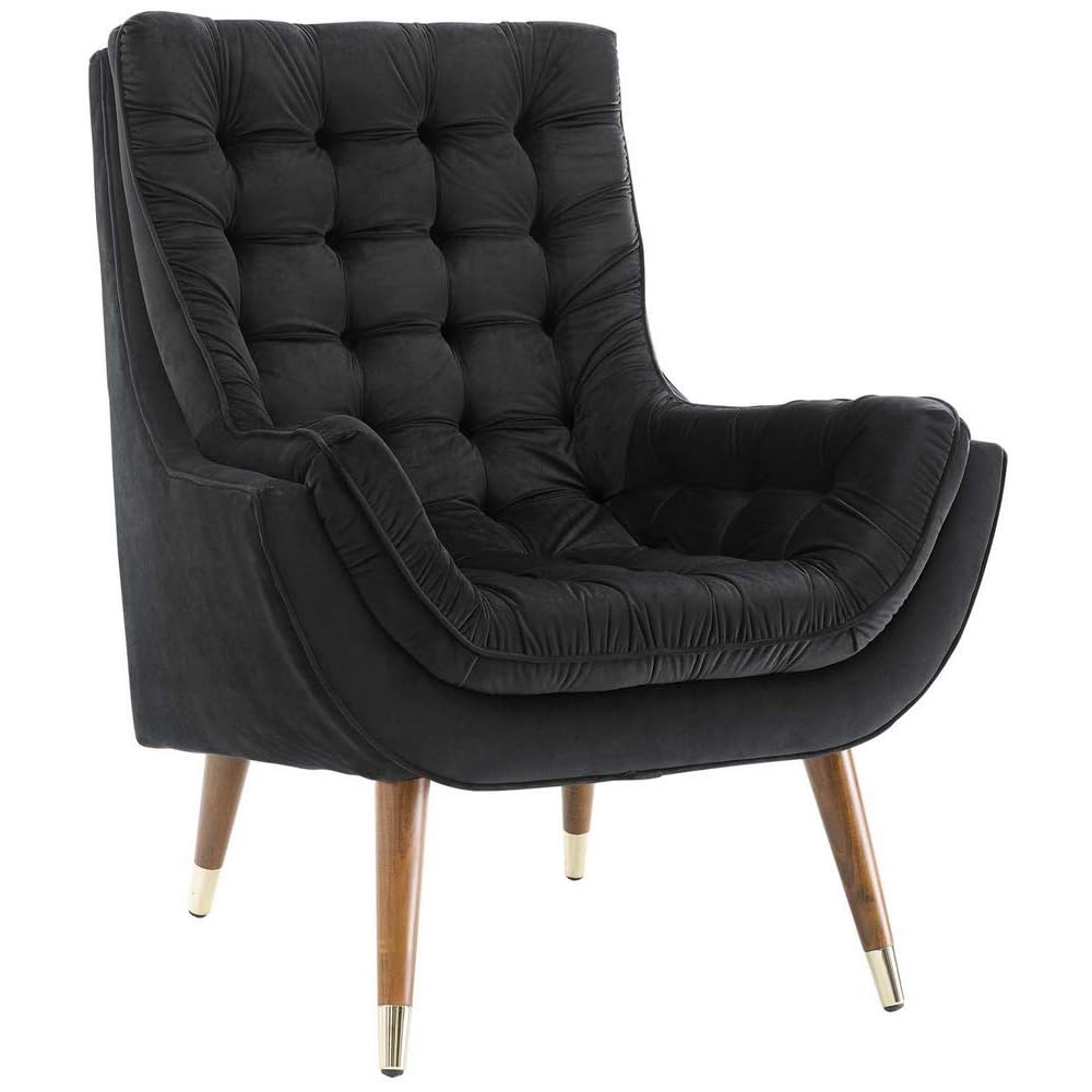 Modway Suggest Button Tufted Upholstered Velvet Lounge Chair, Black