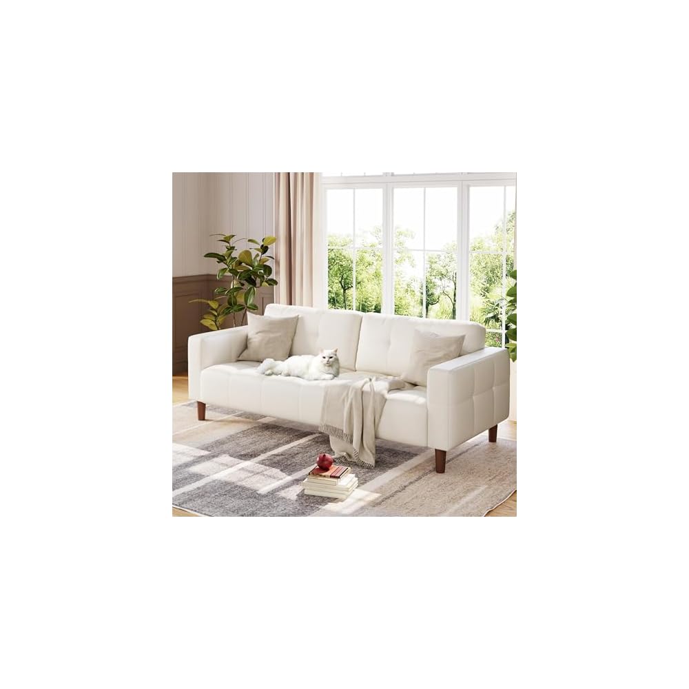 Takywep 3-Seater Sofa Couch, 83" Wide Faux Leather Sofa Couch with Spring Cushion, Modern Sofa with Deep Seats and 2 Removable Back Cushions, for Living Room, Bedroom, Apartment, Office