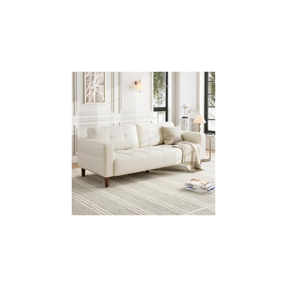 Takywep 3-Seater Sofa Couch, 83" Wide Faux Leather Sofa Couch with Spring Cushion, Modern Sofa with Deep Seats and 2 Removable Back Cushions, for Living Room, Bedroom, Apartment, Office