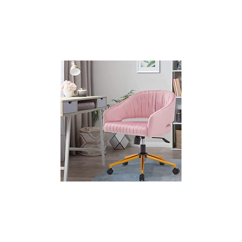 Modern Swivel Velvet Office Desk Chair Pink Color in Gold Metal Luxury Height Adjustable Computer Chair Living Room Chair