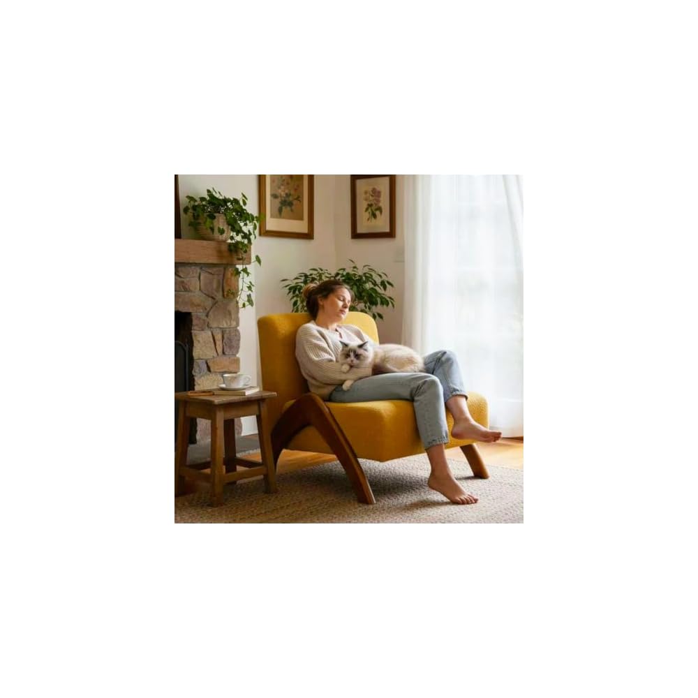 Accent Chair Living Room Side Chair with Wood Legs, Ivory