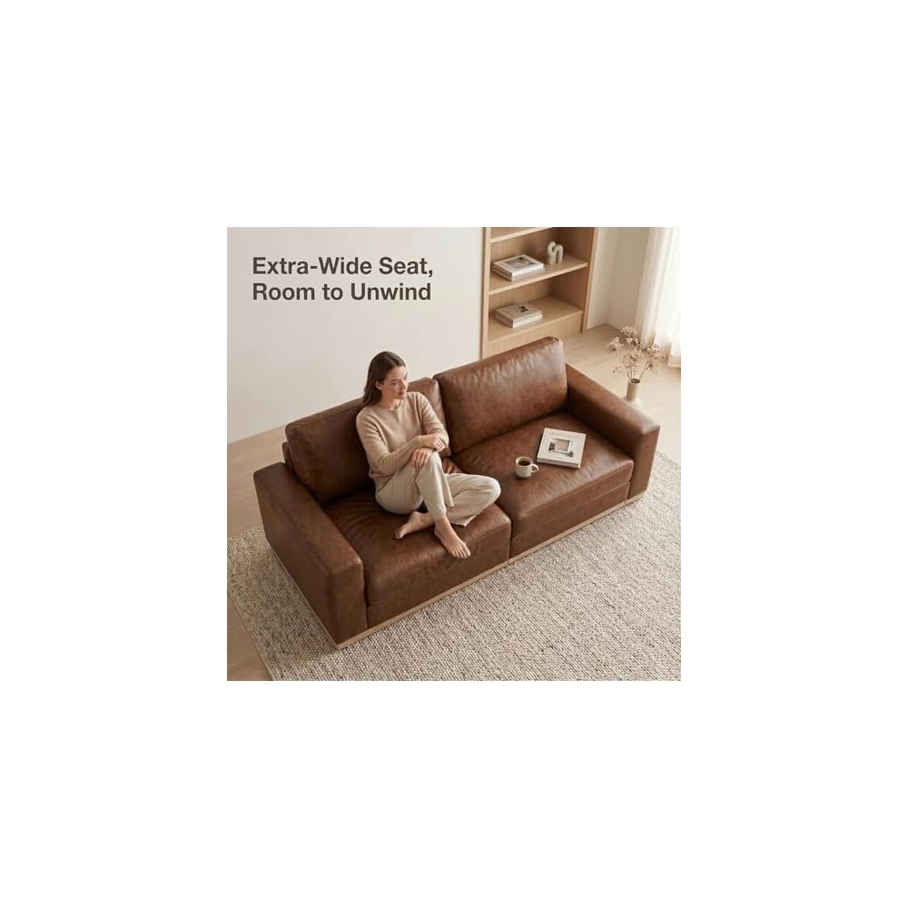 Sunny Heart 86" Modern PU Leather Loveseat Sofa for Living Room,2 Seater Deep Seat Modular Sofa Couch,Solid Wood Frame,Spring Cushions, Removable Covers,Easy Assembly for Small Spaces,Brown