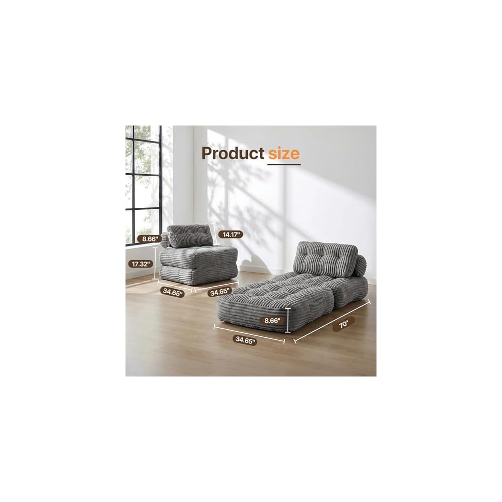 Boneless Chair Folding Sofa Bed, Sleeper Chair, Dark Grey, Single