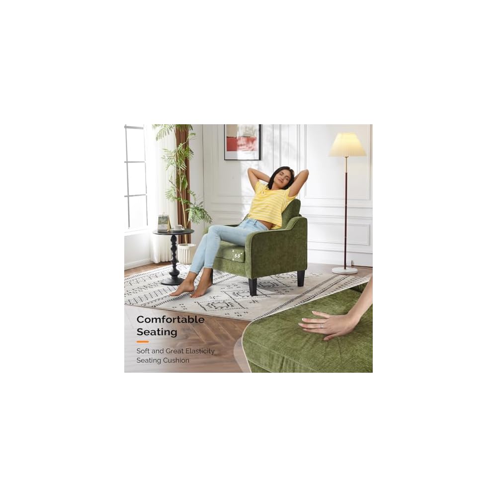 VINGLI Accent Chair, Chenille Upholstered Armchair, 380 LBS, Living Room