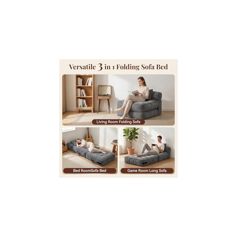 Folding Sofa Bed, Convertible Sleeper Chair with Pillow