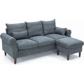 Panana Sectional Sofa Modern Deep 3-Seat Sofa Couch with Ottoman, Upholstered Furniture for Living Room, Apartment, Studio, Office (Grey Linen, Rolled Arms)