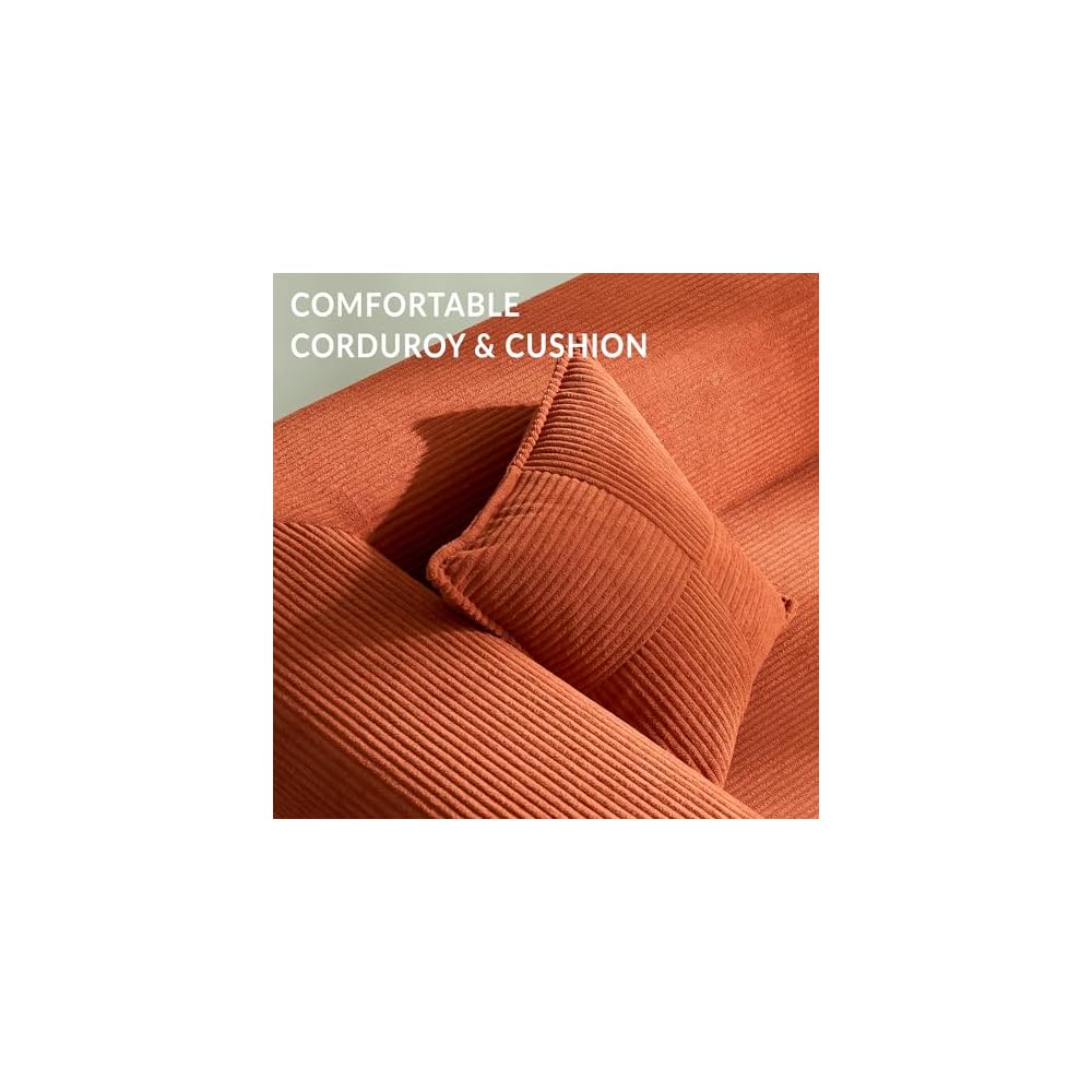 YINIX Foldable Sofa Bed, 62'' Folding Floor Couch, Compressed Convertable Sleeper Sofa, Memory Foam Couch with Pillow Back Support Armrest, 4-in-1 Futon Sofa Bed for Living Room, Orange