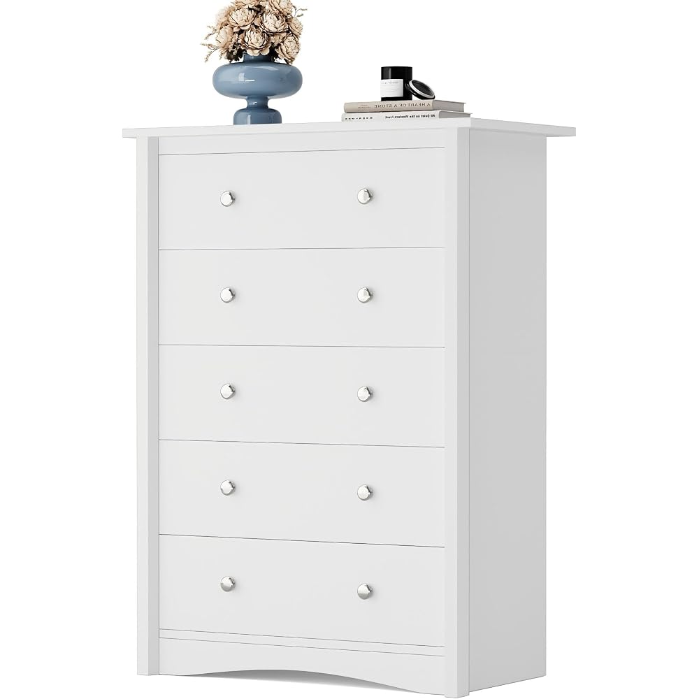 YESHOMY Tall Dresser for Bedroom, Modern Dressers with 5 Drawers, White
