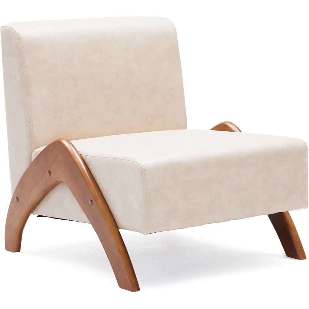 Accent Chair Living Room Side Chair with Wood Legs, Ivory