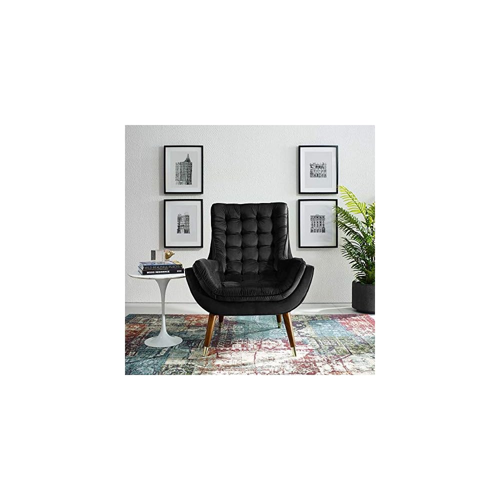 Modway Suggest Button Tufted Upholstered Velvet Lounge Chair, Black
