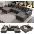 Boneless Modular Cloud Sectional Couch,U Shaped Corduroy Sofa with Tufted Deep Seat,Frame-Free Foam Futon Sofa,No Assembly for Living Room Apartment Studio,Grey