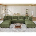 LLappuil Modular Storage Sectional Sofa with Ottoman, U Shaped 8-Seat Corduroy Couch with 6 Throw Pillows, Convertible Sofa Set for Living Room, Skin-Friendly & Soft, Scratch Resistant, Green