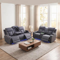 2 Piece Power Recliner Sofa Set with LED Lights, Electric Reclining Living Room Furniture Set with Sofa Loveseat and Chair,Leather Reclining Couch Set with USB Charging/Cup Holders/Storage,Blue Grey