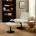 Art Leon Swivel Desk Chair with Footstool, Armless Office Desk Chair No Wheels, Modern Adjustable Backrest and Seat Height Swivel, Metal Base Computer Task Vanity Chair, Beige